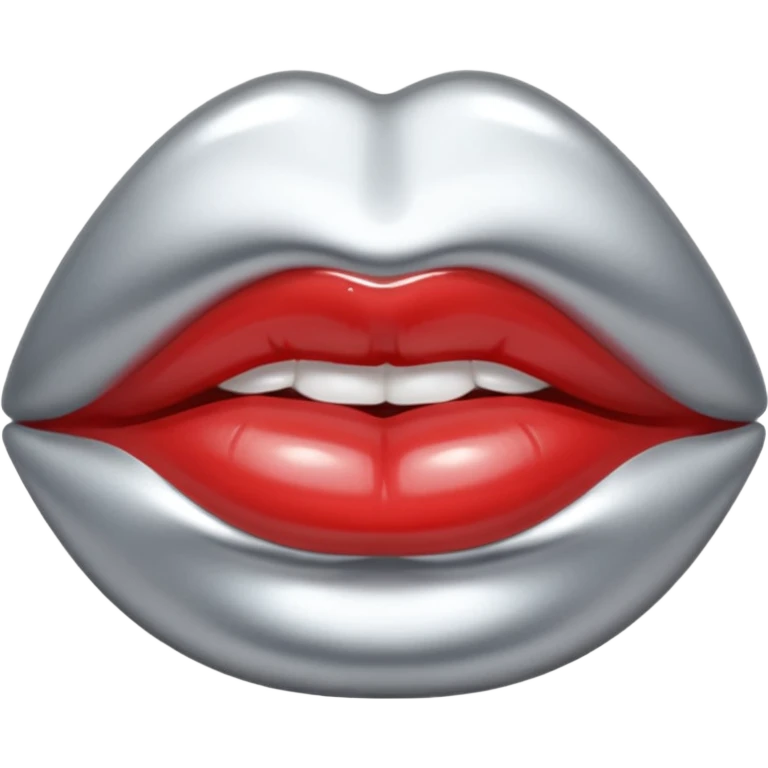 slightly parted lips, silver chrome material, glossy wet shine, seductive aesthetic emoji