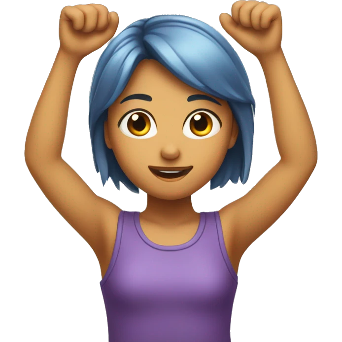 Girl with both hands upwards like holding something on head emoji