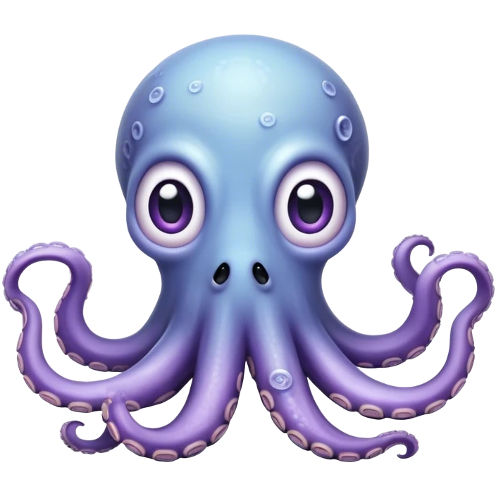 Cinematic Comical Baby Octopus Portrait Emoji, Tentacles slightly flared in a playful, exaggerated gesture, featuring a light blue-purple, rounded body with dramatically wide, hilariously expressive eyes full of surprise and innocent mischief, Simplified yet hilariously endearing features, highly detailed, glowing with a soft oceanic radiance, high shine, dramatic yet lovable, stylized with a dash of whimsical underwater mischief, soft glowing outline, capturing the essence of a delightfully silly little octopus that looks like it just made a clumsy, adorable mistake! emoji