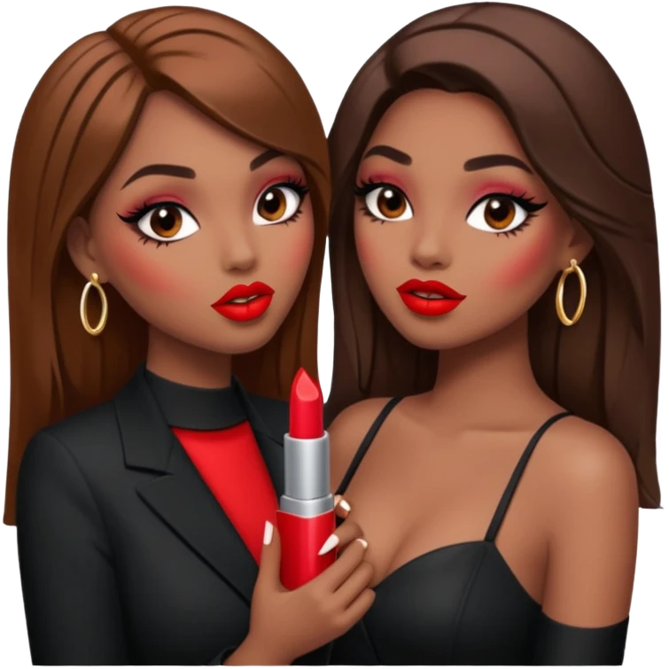 Boujy baddie best friends gossiping, trendy heavy makeup emoji