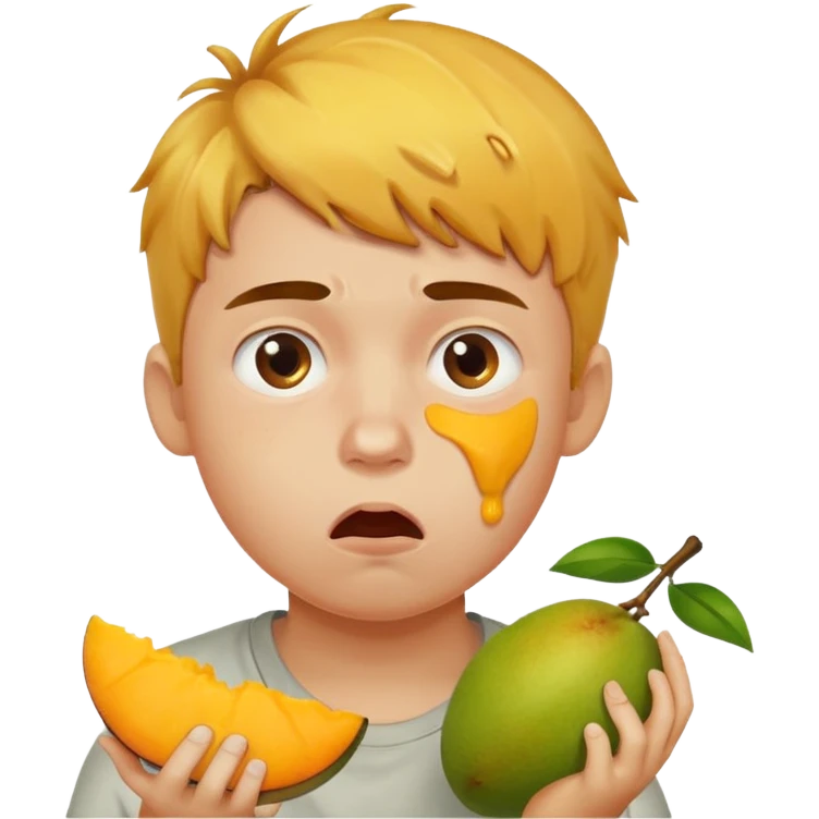 Boy eating mangoes, disgusted emoji