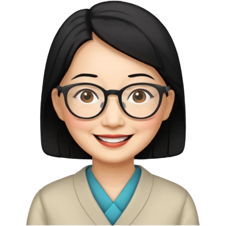 black hair Elder asian woman with glasses emoji