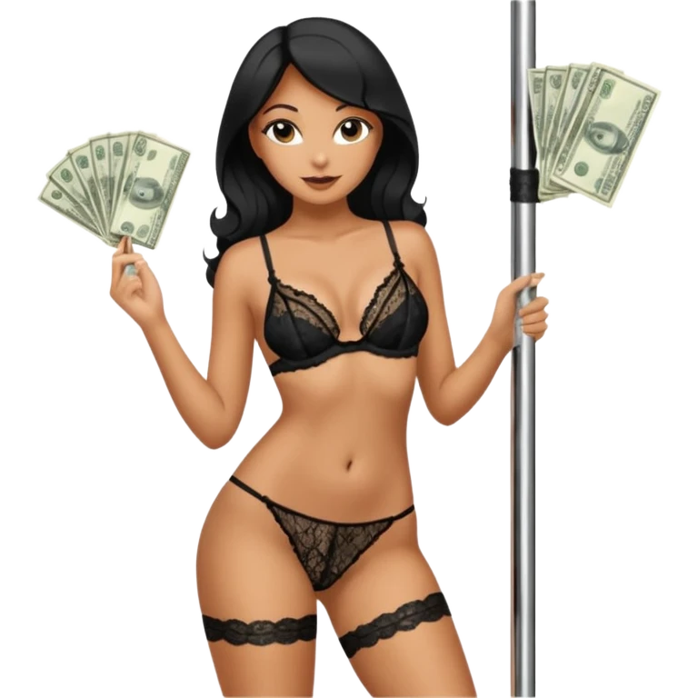 A stripper on a stripping pole with money emoji