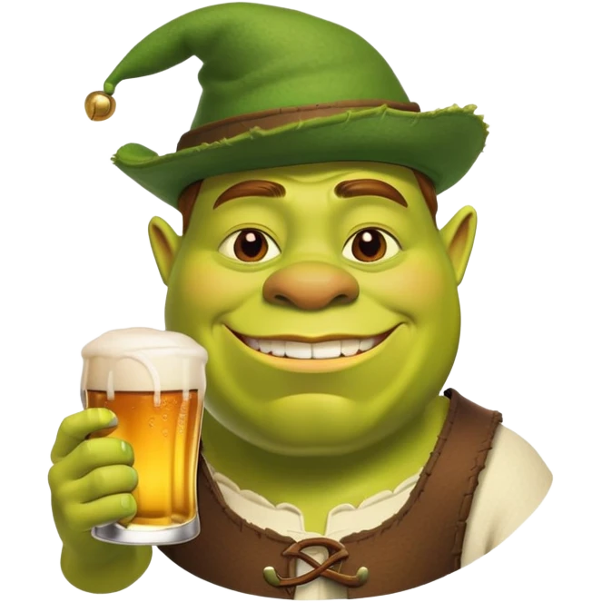 Shrek in hat with beer emoji