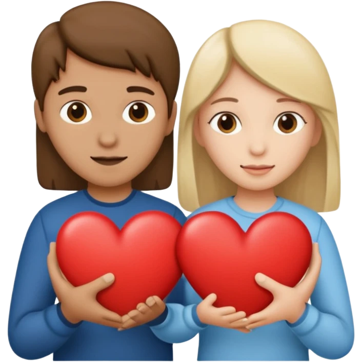 Two people holding half a heart up emoji