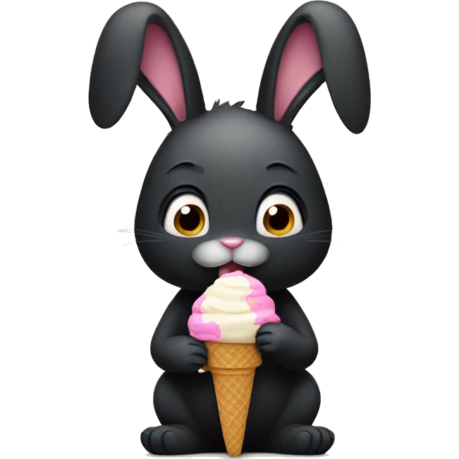 Black bunny, eating ice cream emoji