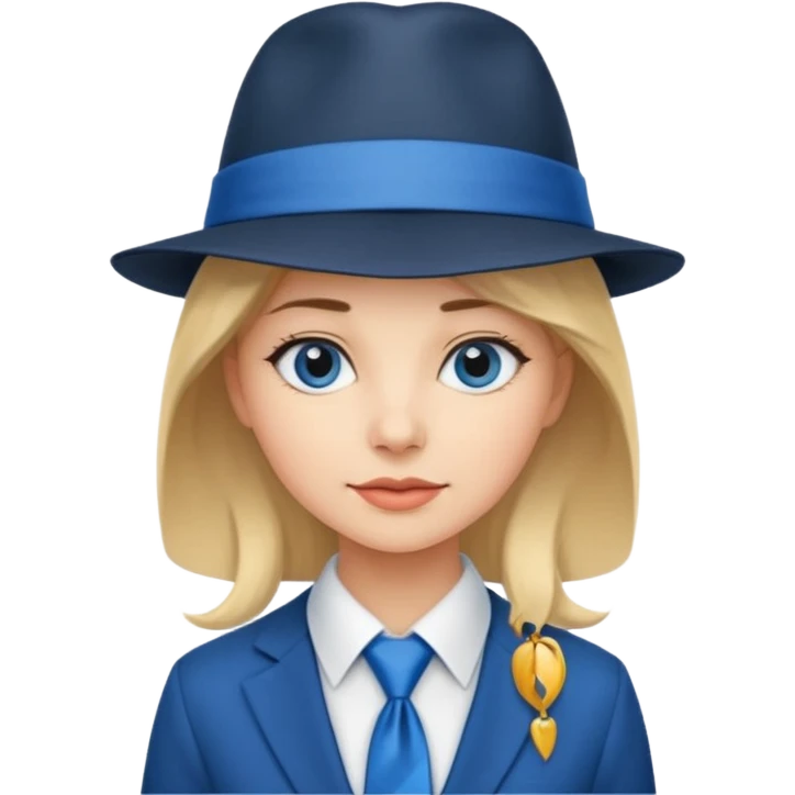 Blue neck tie with hat women emoji