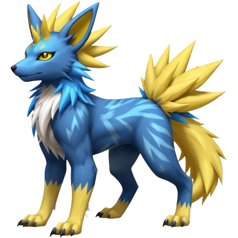 Feral Quadrupedal Digitigrade Luxray-Jolteon-Renamon-Manectric-fusion-hybrid-creature, full body  emoji