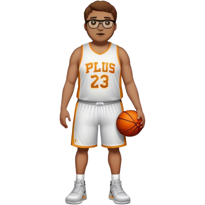 Full Body white plus size male basketball player wearing glasses brwn hair emoji