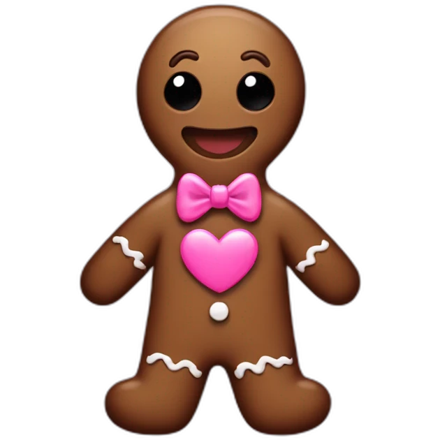 Dark brown gingerbread man with pink heart-shaped eyes emoji