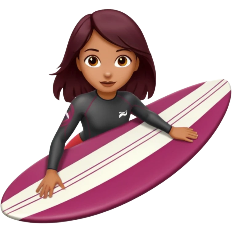 Chica haciendo surf morena pelo color bordo  emoji