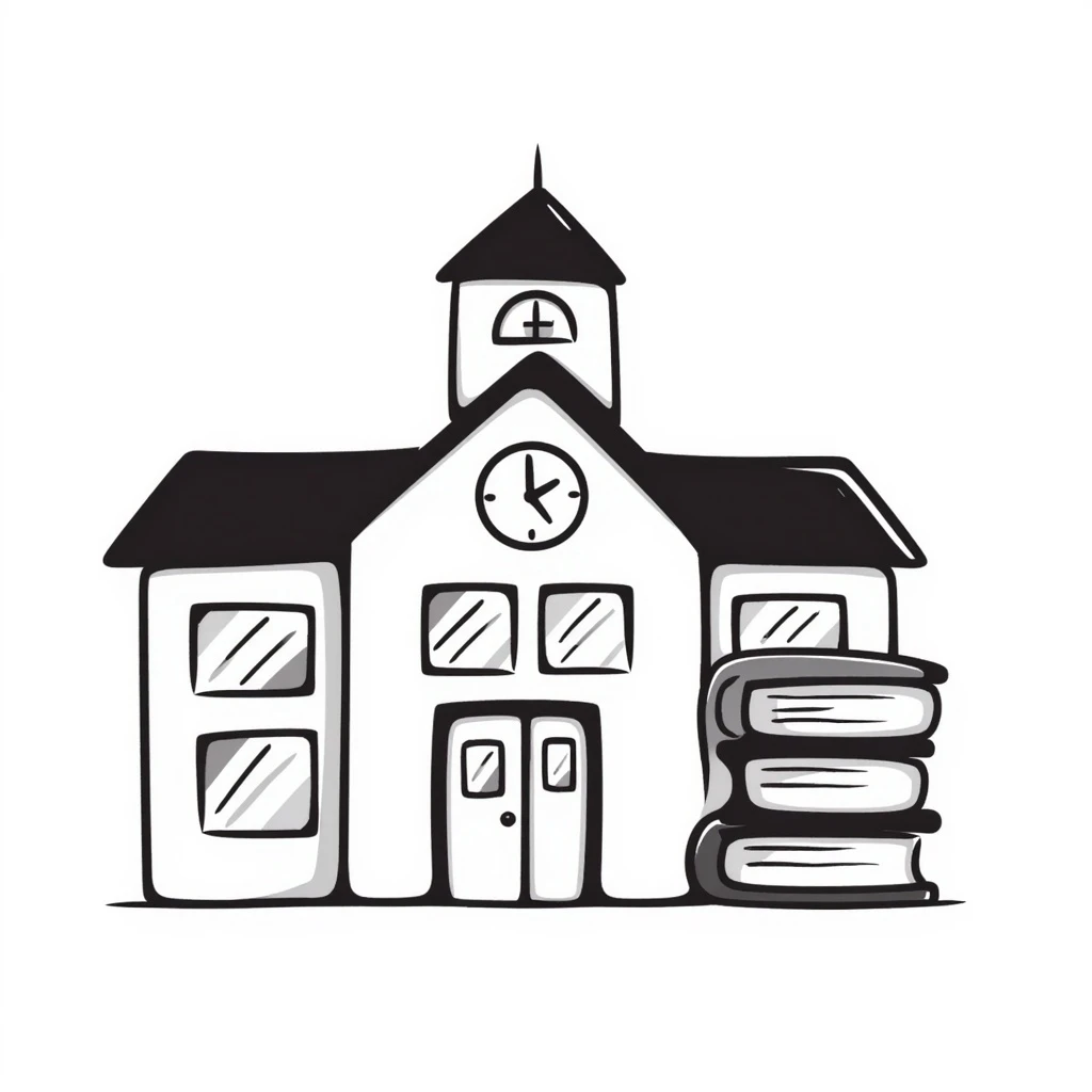 a school emoji, hand-drawn with black outlines emoji