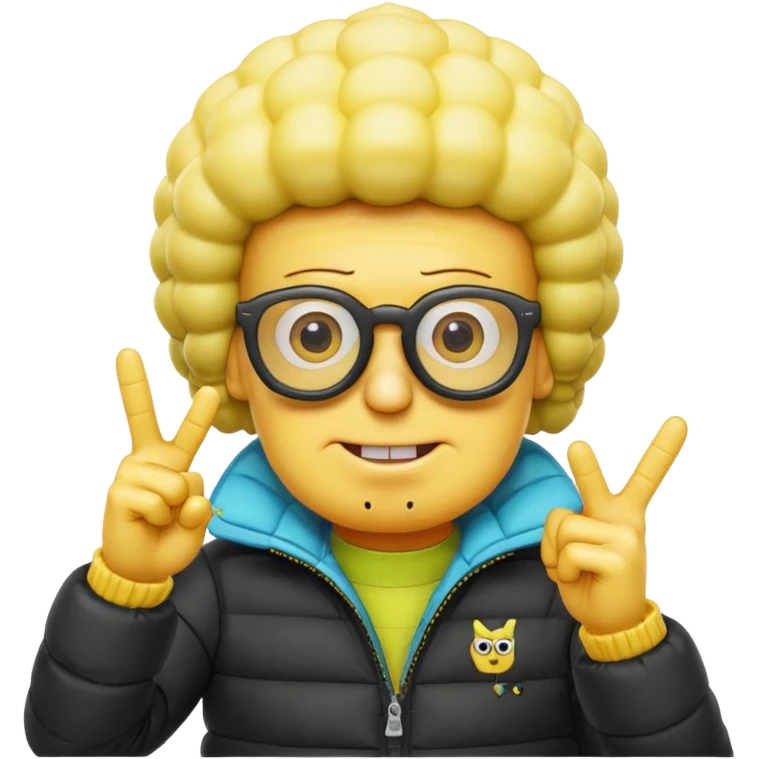 SpongeBob with glasses and puffer jacket sticking up the middle finger emoji
