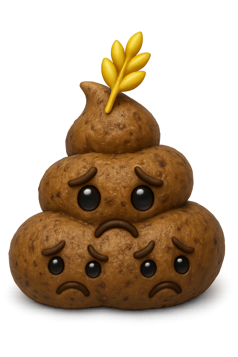 emoji stile iphone di una montagnetta di feci umane realistiche a palline tristi con sopra un simbolo del grano, iperrealistico 4k emoji