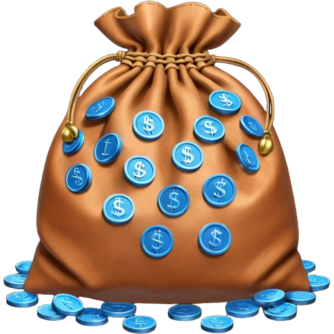 brown money bag of blue coins emoji