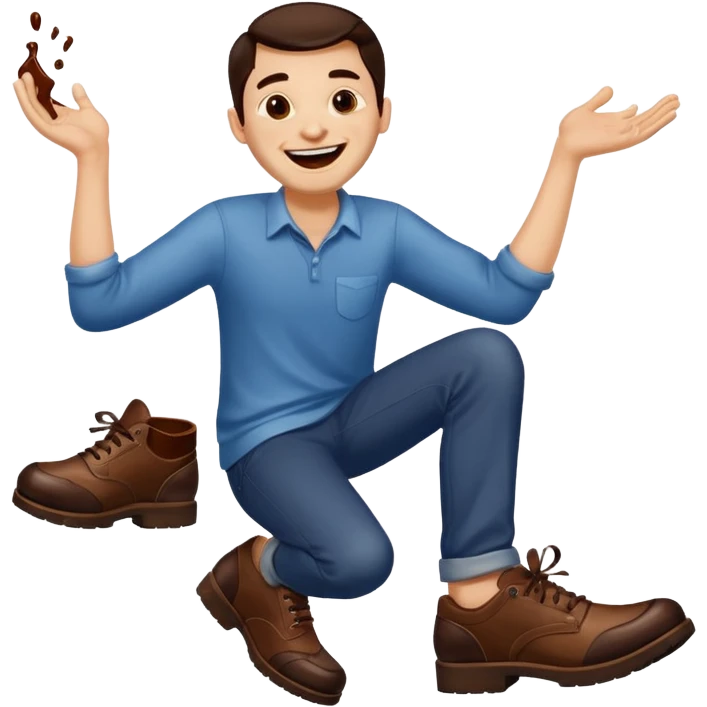 Man laughing with chocolate stain on shoe emoji