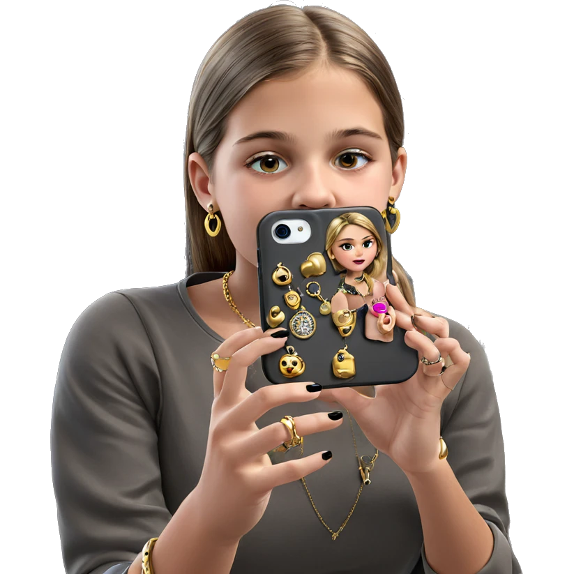 girl taking selfie with jewelry emoji