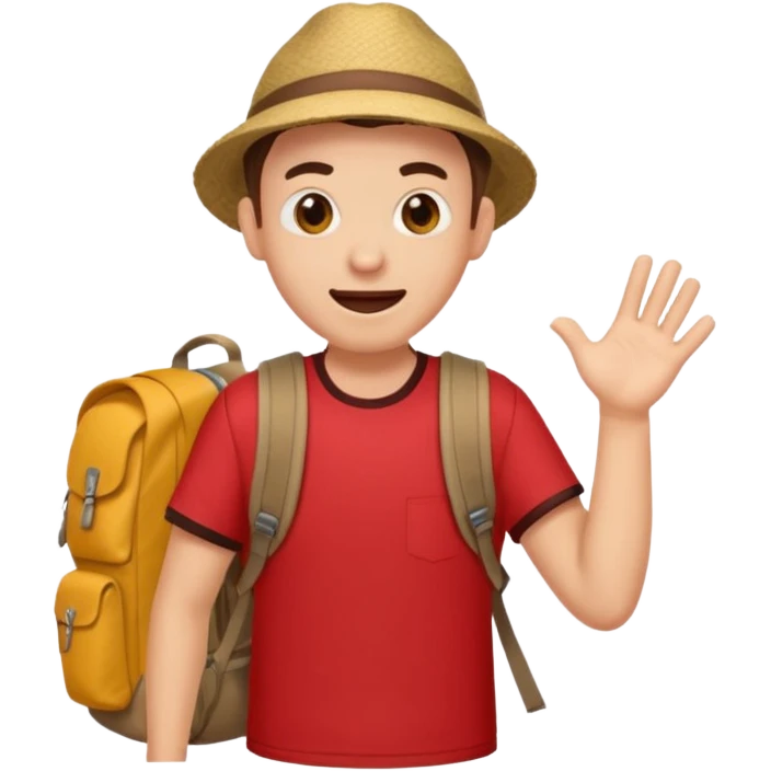 Tourist Character in Red Shirt with A slight expression of excitement and urgency emoji