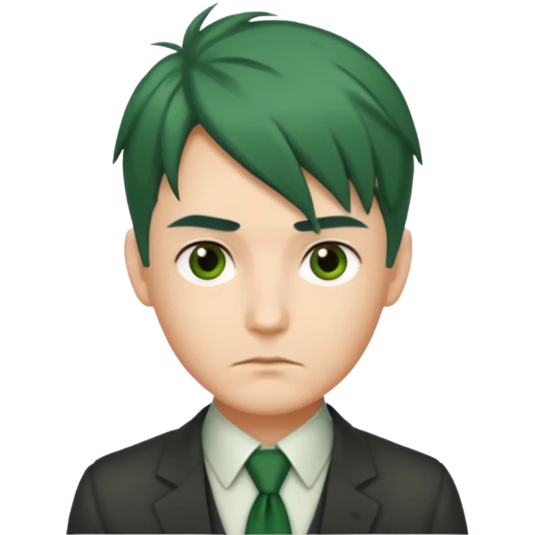 Man with Green Ponytail – dark-green tied hair, calm serious face. emoji