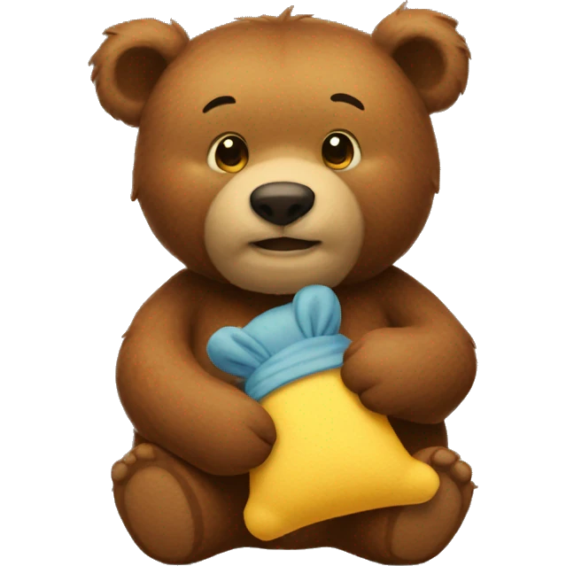 A brown bear holding a Winnie the Pooh plushie emoji