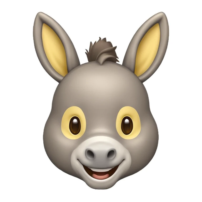cute donkey emoji, smiling, with big ears, yellow background emoji