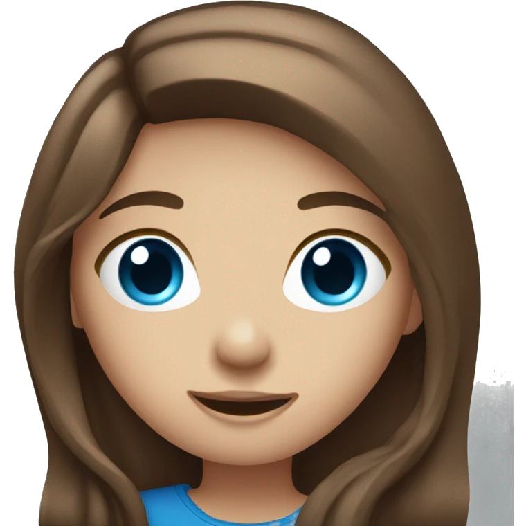girl with long brown hair and blue eyes holding camera emoji