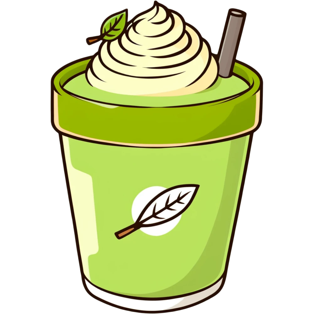 matcha latte in warm olive-brown tones with leaf detail, soft dreamy illustration emoji