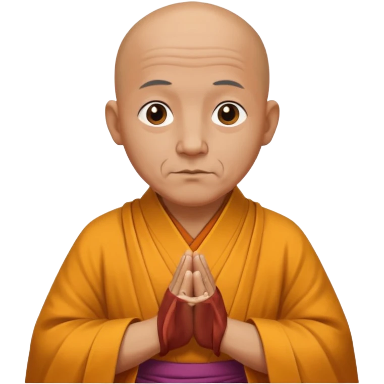 A old bald monk wearing traditional robes, calm expression, hands clasped, in a serene setting emoji