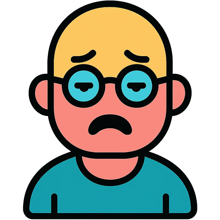 color outline icon of a bald guy with glasses, looking dumb emoji