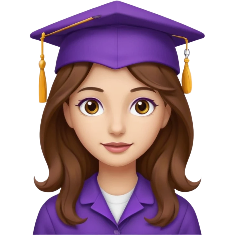 beautiful  woman normal skin with more wavy more longuer brown hair and hazel eyes with purple school hat emoji