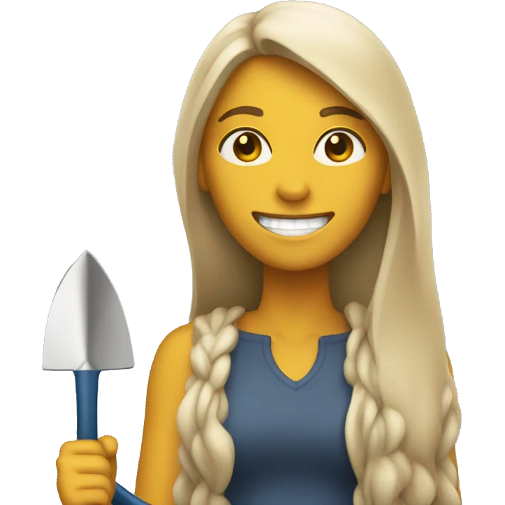 Beige Women with long hair holding shovel smiling  emoji