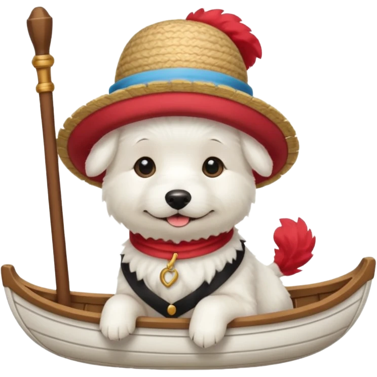 white dog with gondolier hat emoji