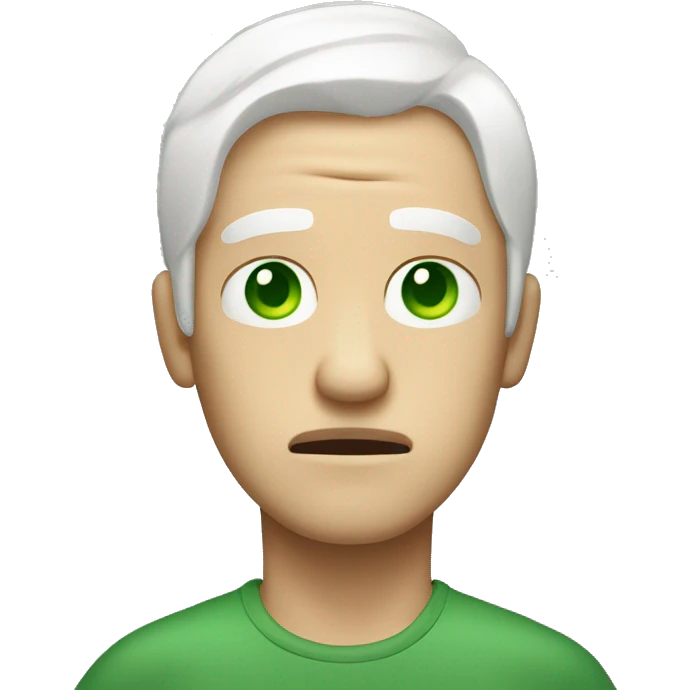 very exhausted man with green eyes and white chin-length hair and very light corpse like skin looking weary emoji