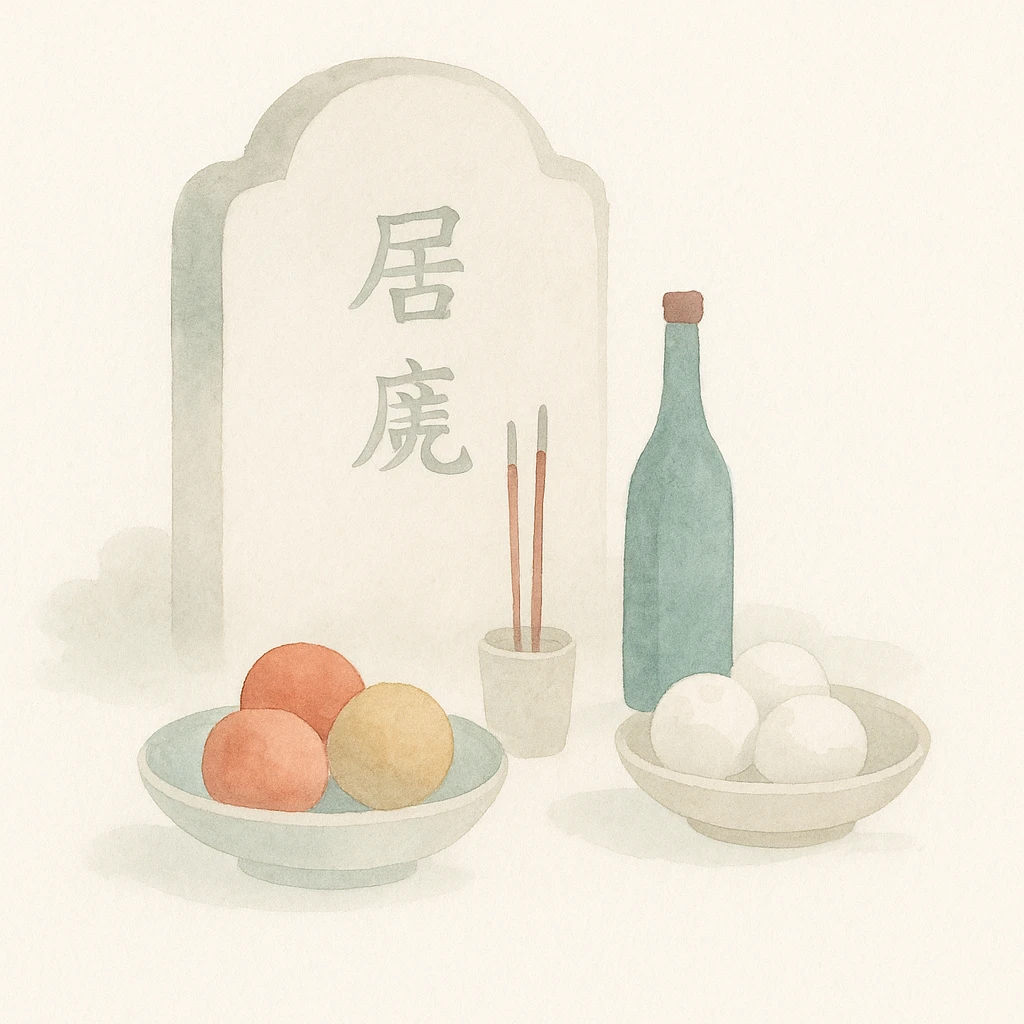Offerings of food and wine on a Chinese grave emoji