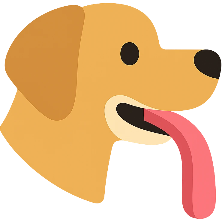 Make the dog's tongue much longer, keep the dog minimal flat icon style, transparent background. emoji