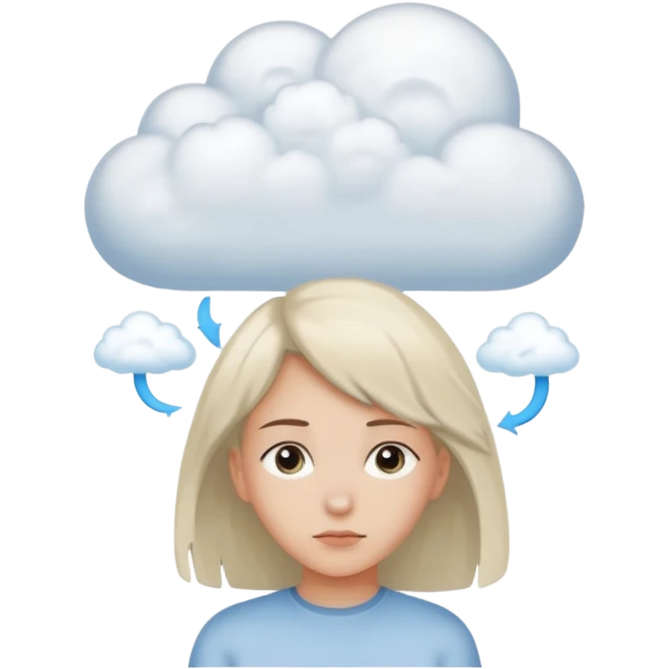 девочка думающая с облаком рядом с головой на белом фоне emoji