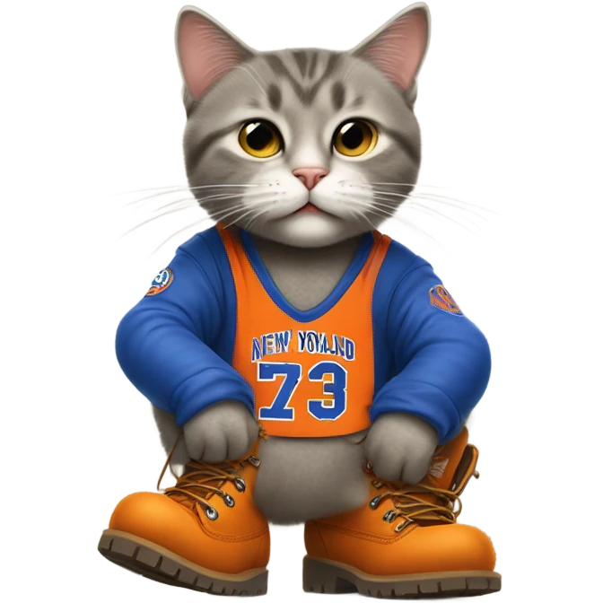 cat in timbs, New York knicks jersey and smoking  emoji