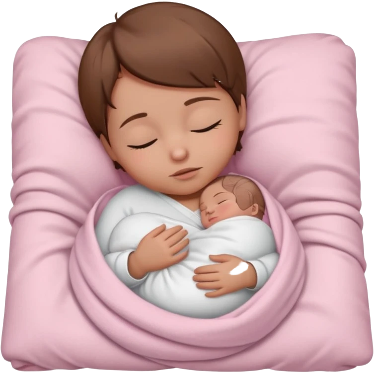 One sleeping baby with brown hair and a white shirt wrapped in a light pink blanket emoji