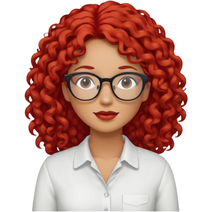 Rizada peli roja tono fuerte , trigueña , con lentes y Blusa blanco pelo largo  emoji