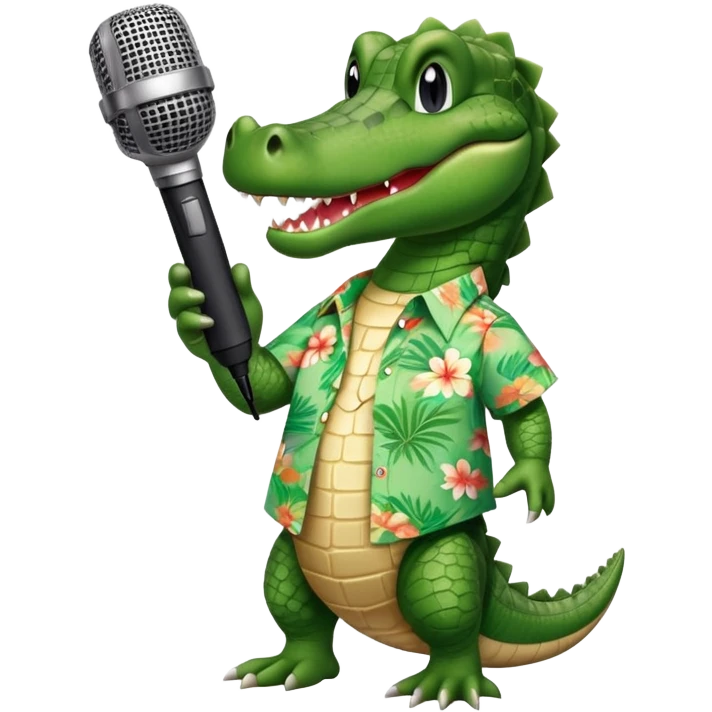 Alligator wearing a Hawaiian shirt with a microphone in its hand  emoji