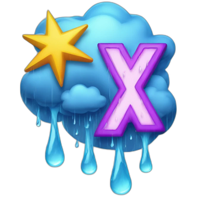 The letter X with rain drop lightning weather emoji