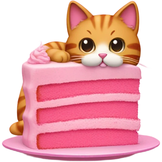 A pink cat eating a pink cake emoji