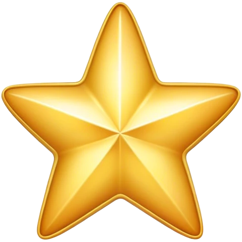 A bright, golden cartoon star with a soft glow, rounded edges, and a playful, 3D look. The style is fun, and polished, with smooth shading and a vibrant color palette emoji