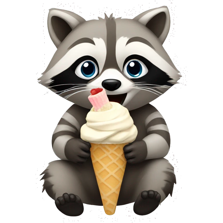 A blond raccoon eating an Icecream  emoji