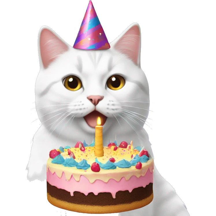 Cat with a party hat and a cake emoji