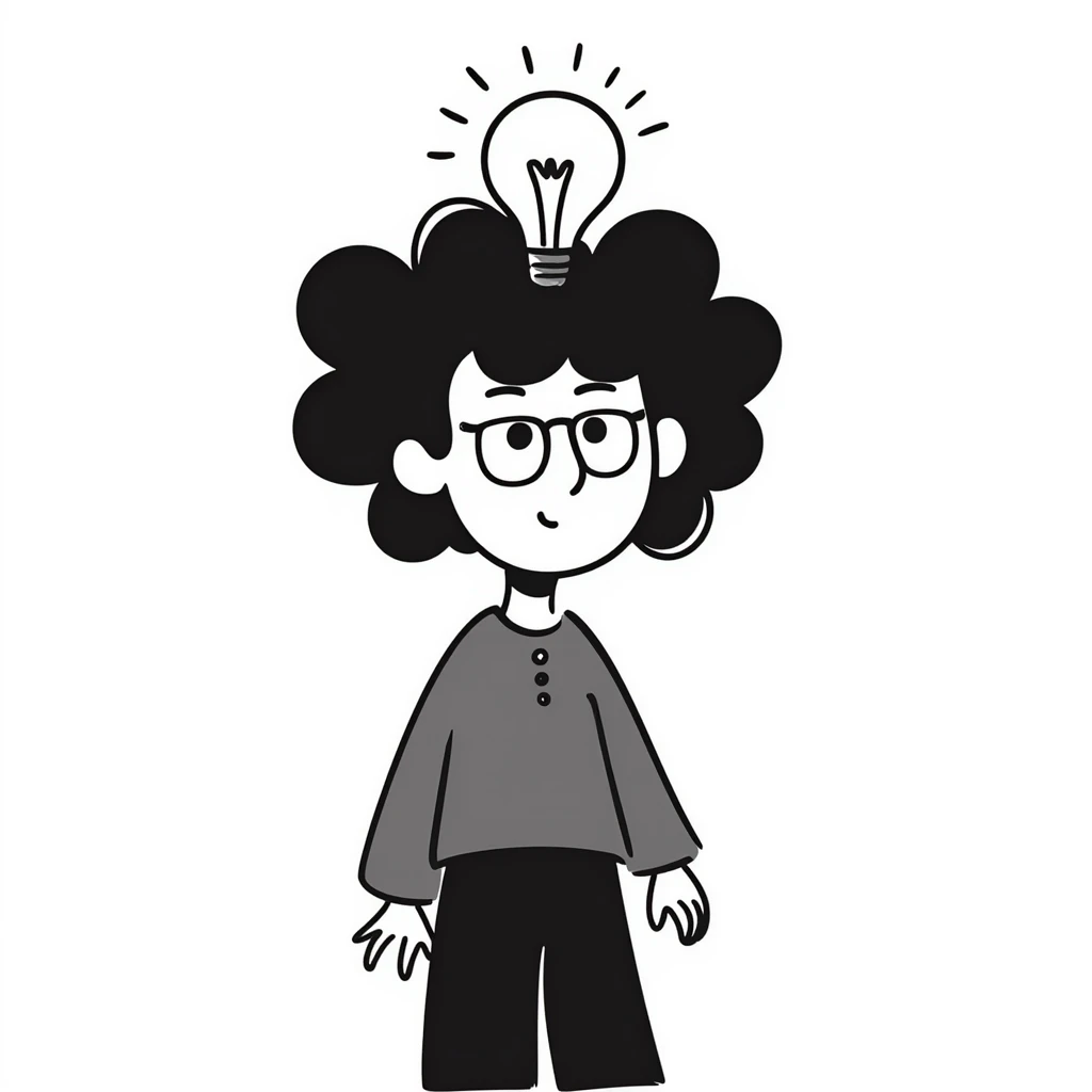 person with wild hair, glasses, and a glowing idea bulb, representing genius emoji