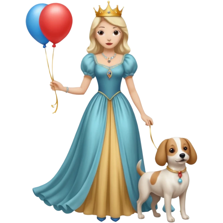 queen wearing dress, holding dog balloon emoji