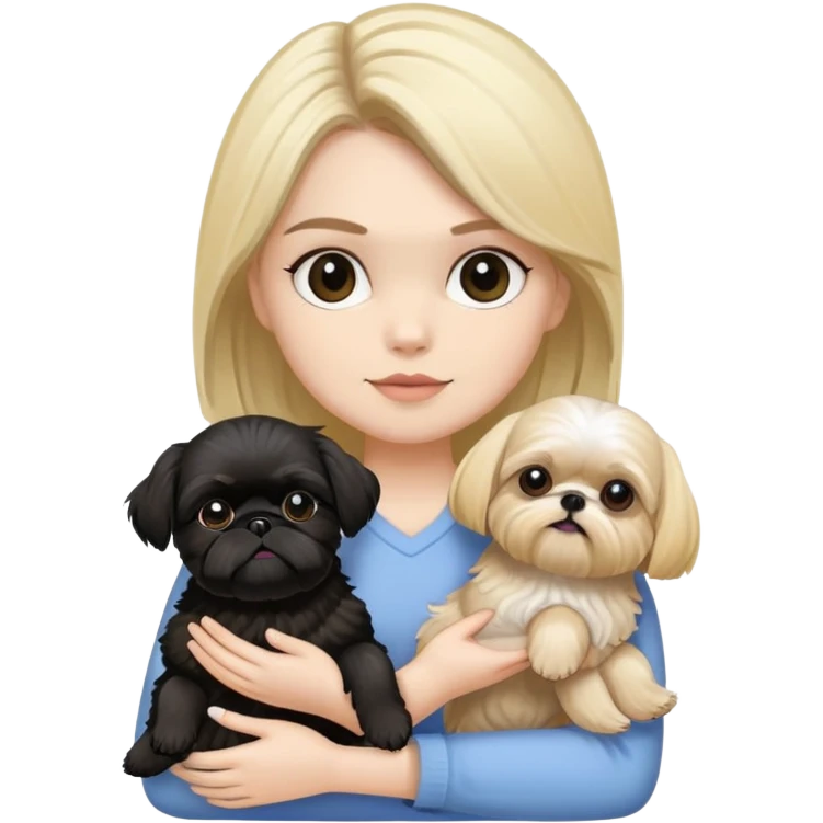 A woman with two Shih Tzu, one boy black and one girl blonde  emoji