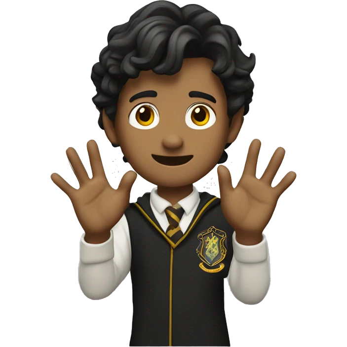 Hogwarts student makes pew pew sign with his hands emoji