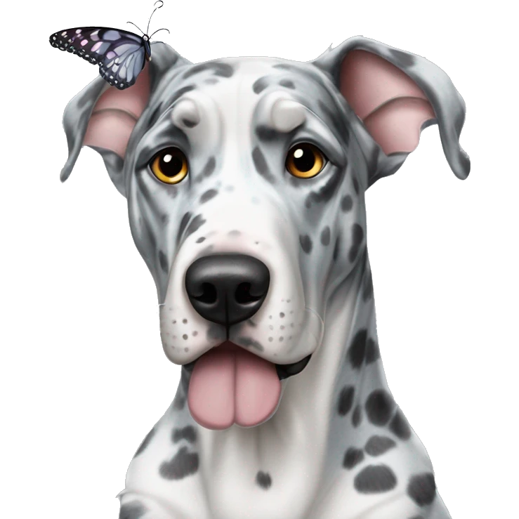 Blue Merle Great Dane and butterfly emoji